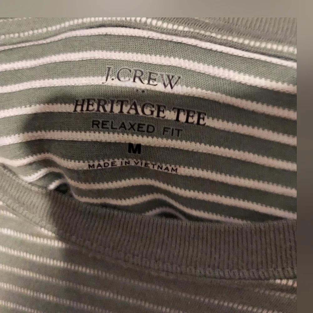 J. Crew Stripe Shirt Medium Green Long Sleeve Heritage Tee Relaxed Fit Preppy